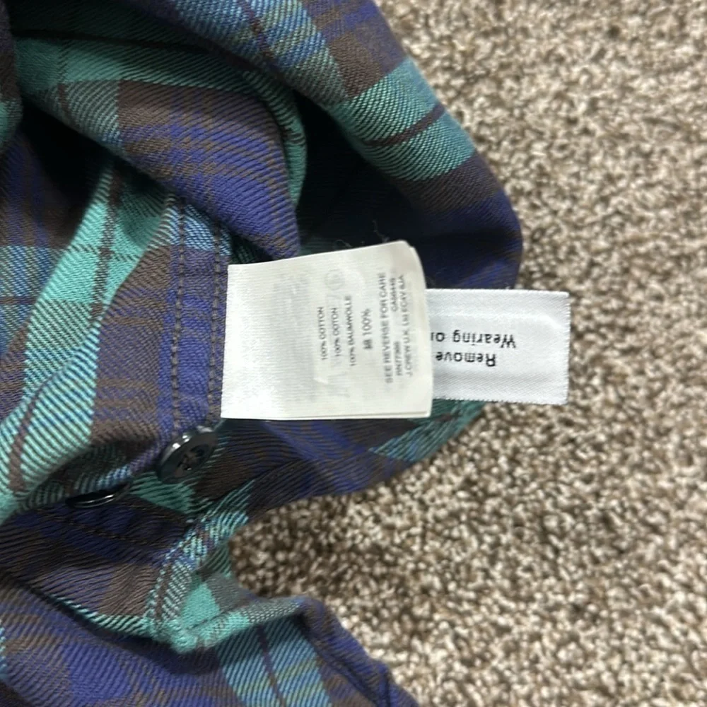 J. Crew flannel teal blue gray as seen in GQ small blackwatch. 100% cotton.